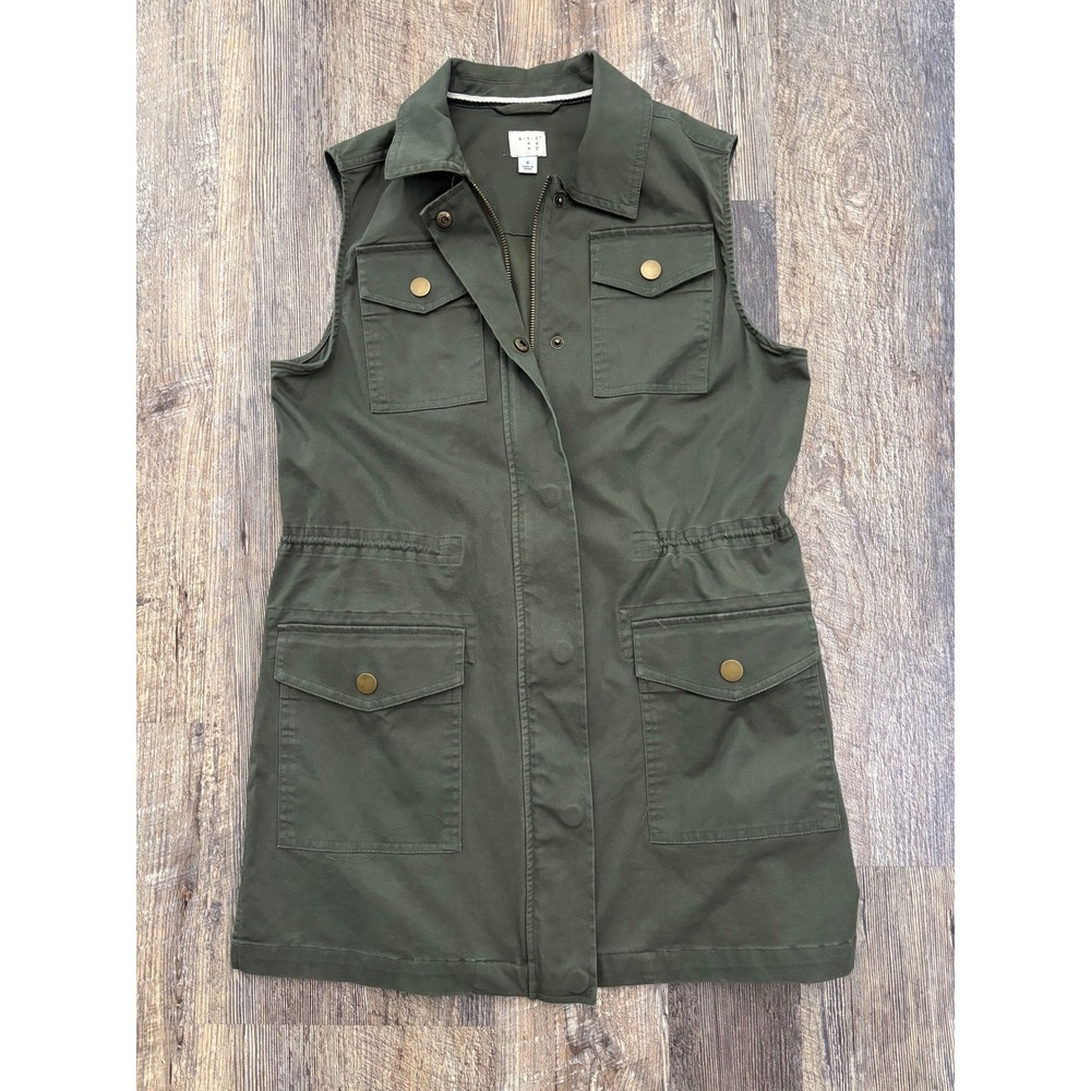 A New‎ Day Olive Green Utility Vest Womens Small Full Zip Military Cargo Jacket